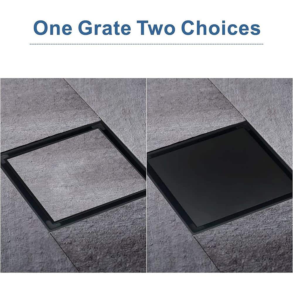Matte Black 6-Inch Square Stainless Steel Shower Drain Cover with Hair Strainer