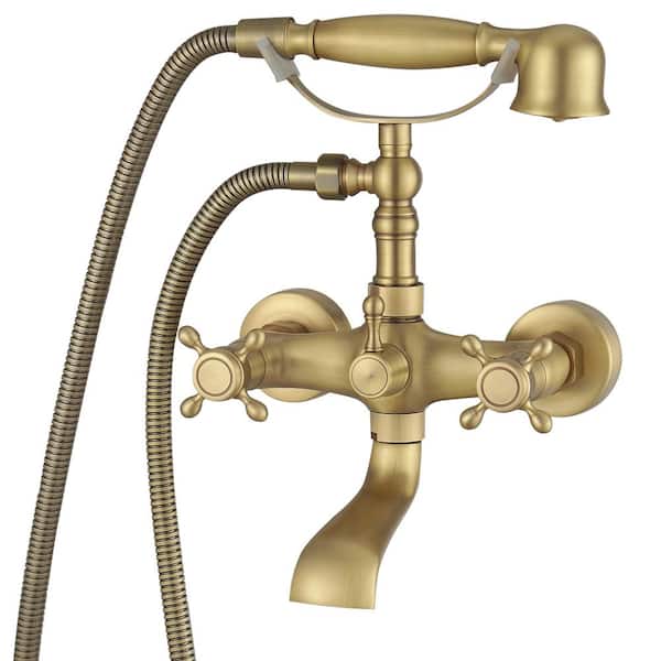 HOMEMYSTIQUE Vintage 3-Handle Claw Foot Freestanding Tub Faucet with Telephone Hand Shower in Antique