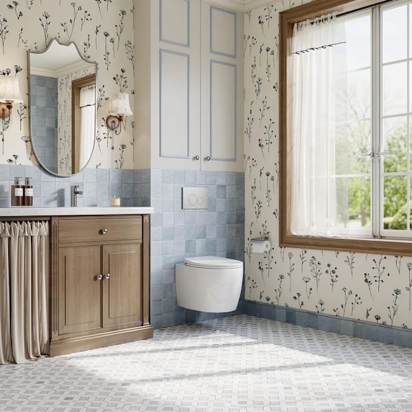 Elongated Compact Wall Hung Toilet Bowl Only in White, Soft Close Seat Included