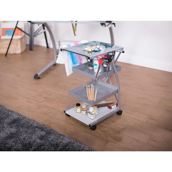 Triflex 18.5 in. W x 16 in. D x 25.5 in. H Metal and Glass Craft Supply Storage Mobile Taboret Cart