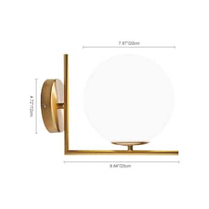Glolly 9.8 in. W 1-Light Aged Brass Vanity Light Wall Sconce with Opal Glass Shade