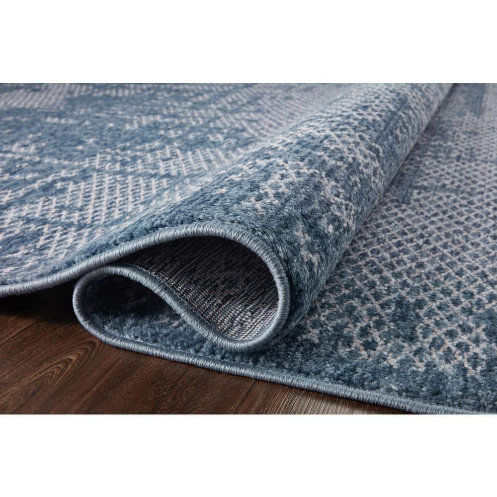 Denim and Dove Blue Abstract Runner Rug, 2'7" x 12'