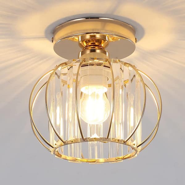 EDISLIVE 7.5 in. 1-Light Gold Modern Crystal Semi-Flush Mount Light