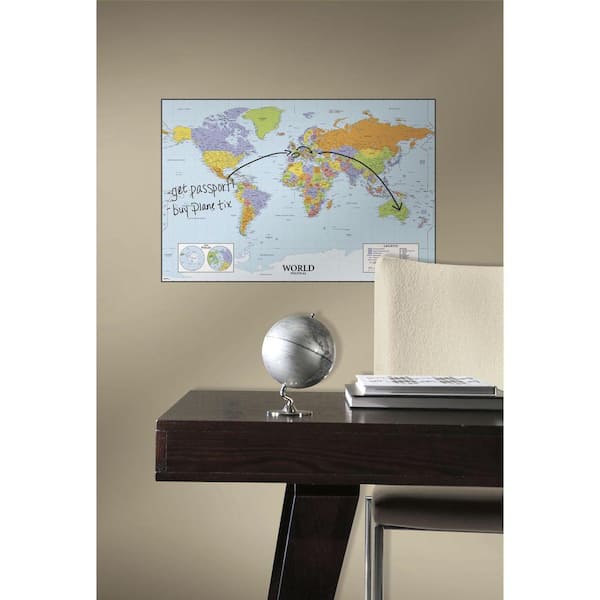 RoomMates 27 in. World Map Dry Erase Peel and Stick Giant Wall Decals