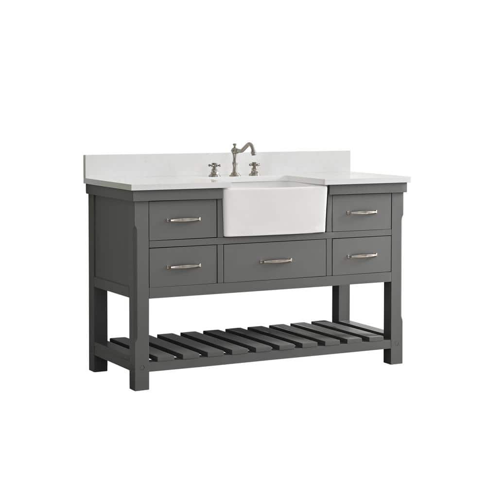 Gray Engineered Wood Single Bathroom Vanity with Ceramic Sink