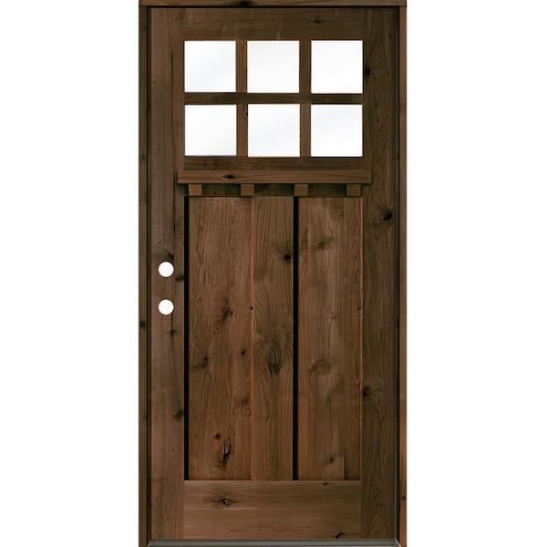 36 in. x 80 in. Knotty Alder Right-Hand/Inswing 6-Lite Beveled Clear Glass Espresso Stain Wood Prehung Front Door w/DS