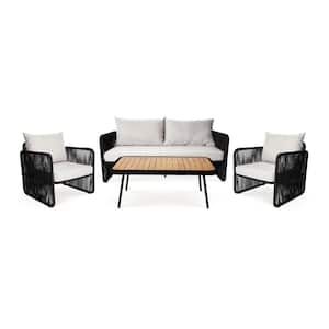 Panorama Black Wicker Patio Conversation Set with Grey Cushions