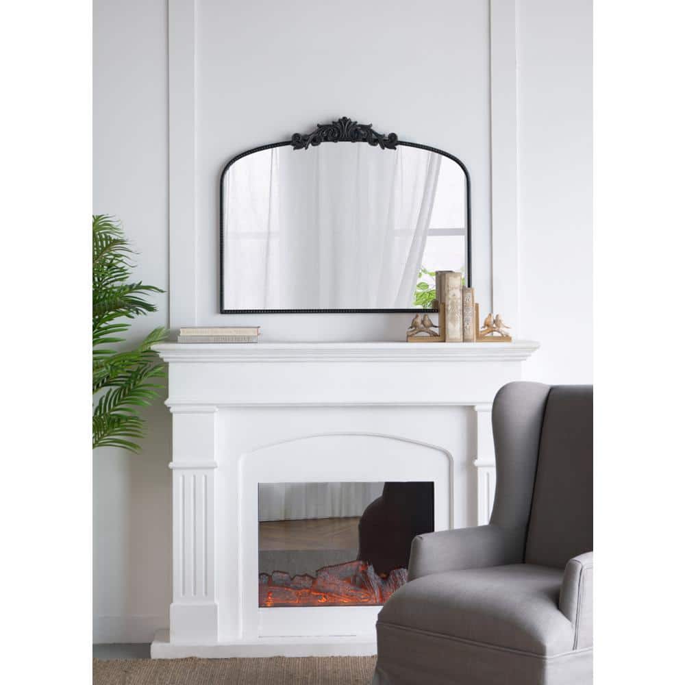 Baroque Inspired Black Wood Frame Rectangular Mirror 40"x31"