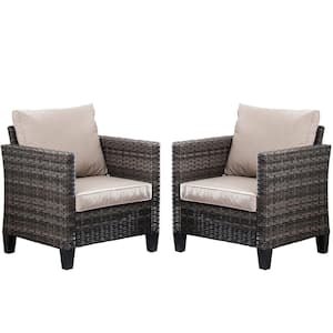Megon Holly Gray Stationary 2-Piece Wicker Outdoor Patio Lounge Chair with Beige Cushions