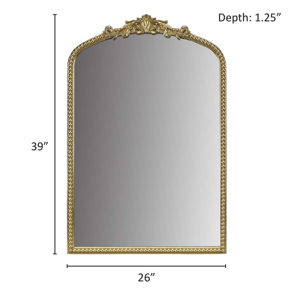 Gold Arched Wall Mirror with Beaded Details and MDF Frame