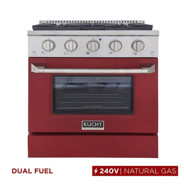 30 in. 4.2 cu. ft. Dual Fuel Range with Gas Stove and Electric Oven with Convection Oven in. Stainless Steel w/Red Door