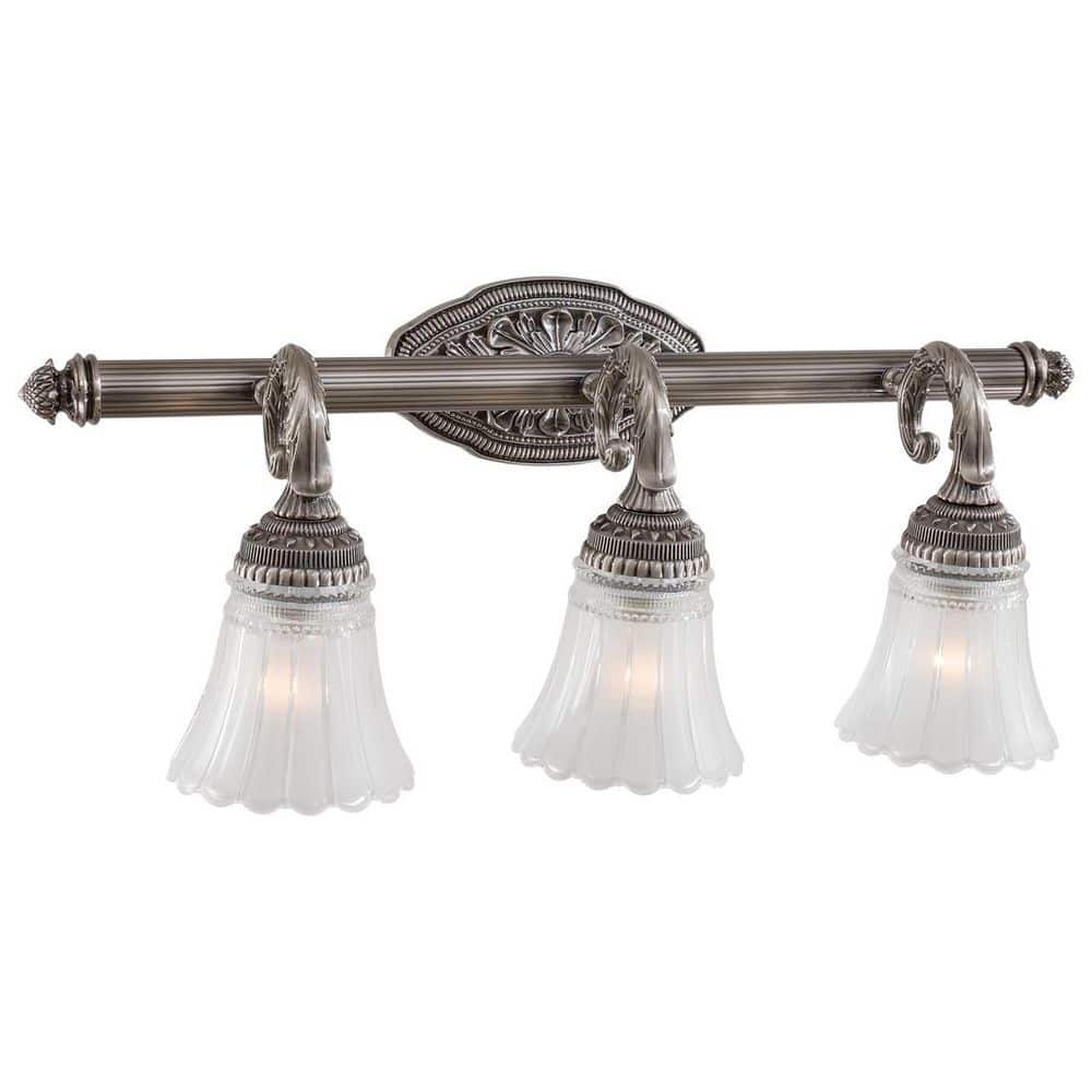 Brushed Nickel 3-Light Traditional Vanity Fixture with Etched Glass Shades