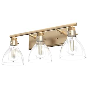 Van Nuys 23.5 in. 3-Light Alturas Gold Vanity-Light with Clear Glass Shades Bathroom Light