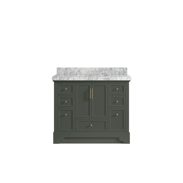 Willow Collections Alys 42 in. W x 22 in. D x 36 in. H Single Sink Bath Vanity in Pewter Green with 2 in. carrara marble top