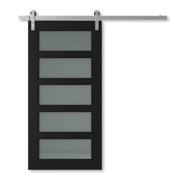 Urban Woodcraft 40 in. x 83 in. CHARLESTION Solid Core Espresso Wood Modern Barn Door with Sliding Door Hardware Kit