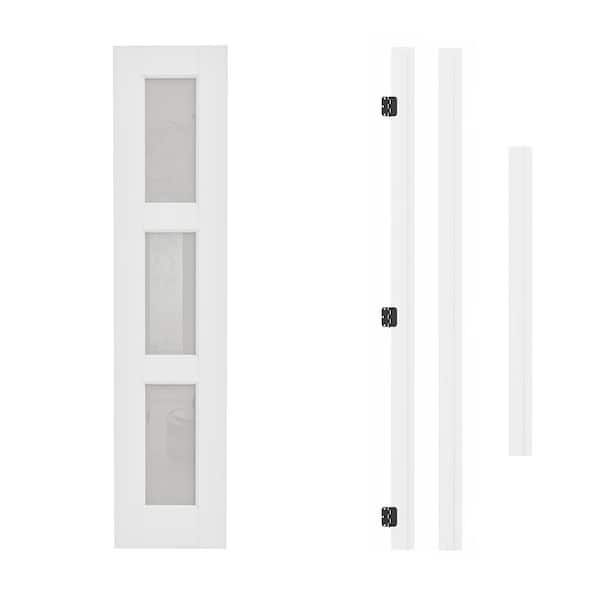 18 in. x 80 in. Left Hand 3-Lite Frosted Glass White Solid Core Glass Assembly Required Single Interior Door with Jamb
