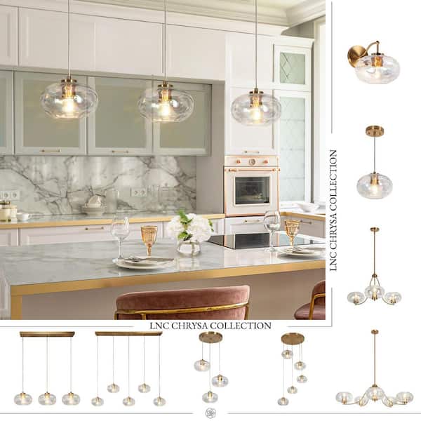 LNC Chrysa Modern 1-Light Plated Brass Iridescent Glass Globe