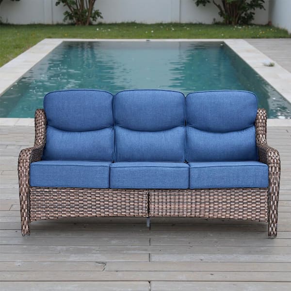 Pocassy 6 in Thicken 3-Seat Wicker Outdoor Couch Patio Sofa with