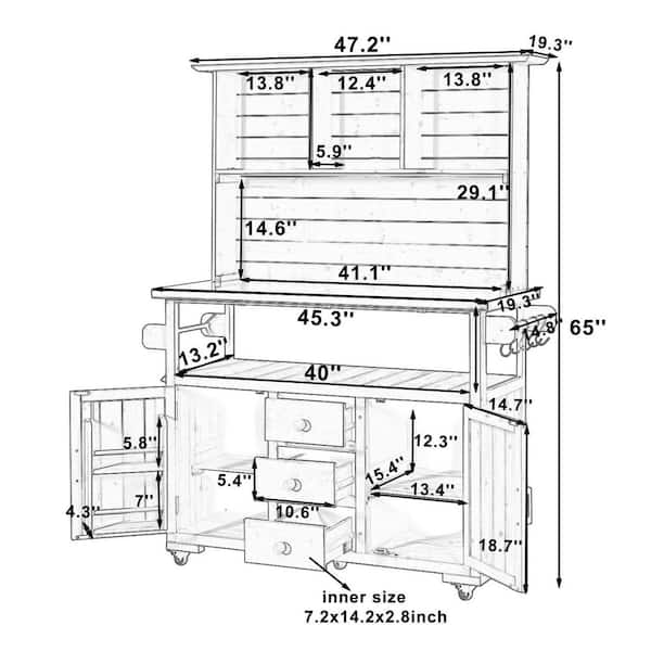 Black Wood 65 in. H 3-in-1 Garden Potting Bench Kitchen Island