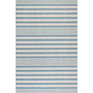 Vion Coastal Striped Machine Washable Blue 3 ft. x 5 ft. Indoor