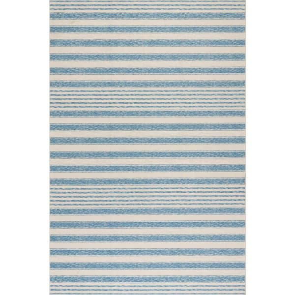 9 ft. x 12 ft. Blue Vion Coastal Striped Machine Washable Indoor Area Rug