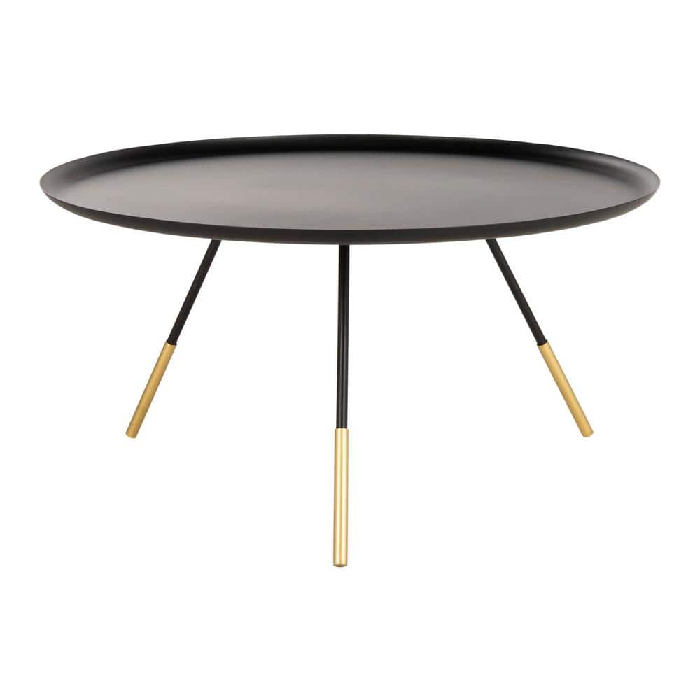 Transitional Round Black and Gold Metal Coffee Table