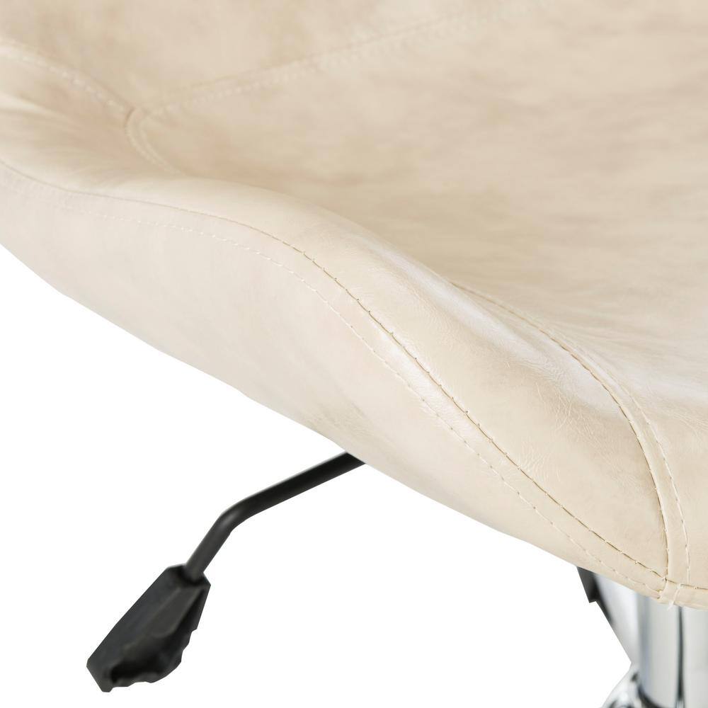 Beige Chrome Faux Leather Swivel Desk Chair