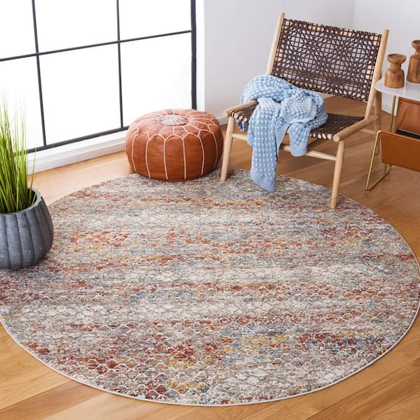 Valencia 6 ft. x 6 ft. Beige/Rust Marble Trellis Round Area Rug