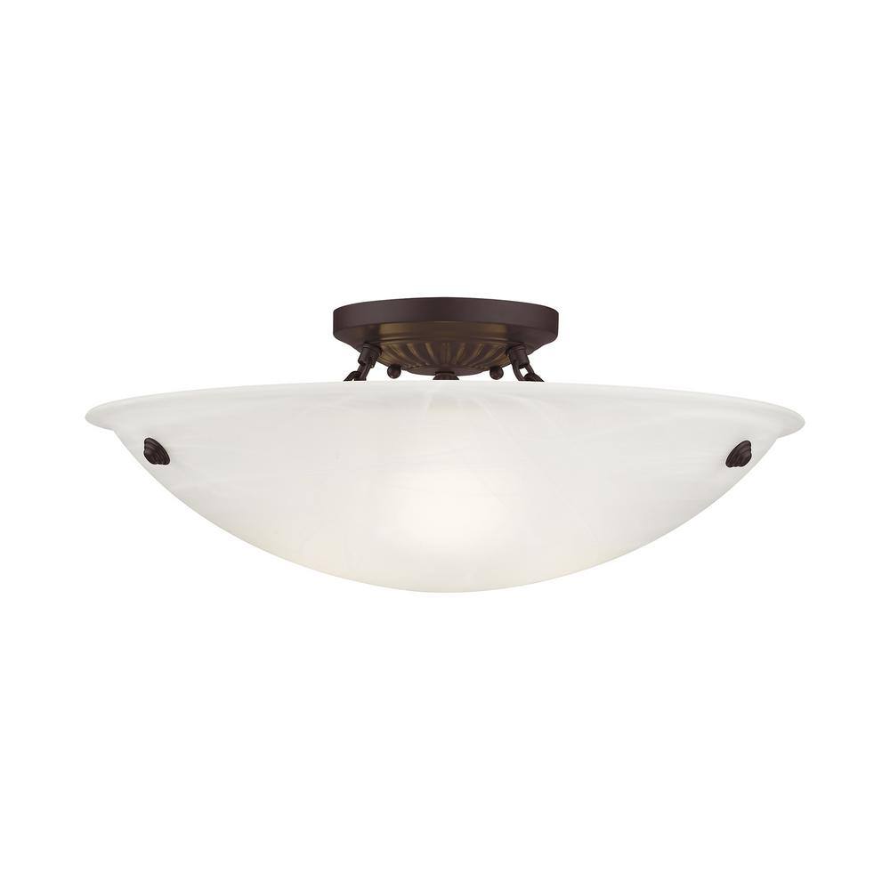 Oasis Bronze Finish 3-Light LED Flush Mount with White Alabaster Glass