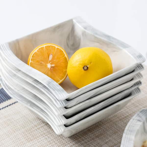 MALACASA Flora 6-Piece 11.2 oz. Marble Grey Porcelain Cereal Bowls(Set of 6)