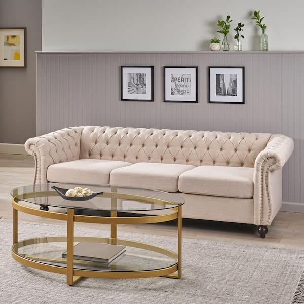 Noble House Parksley 85 in. Flared Arm 3-Seater Removable Cushions Sofa in Beige