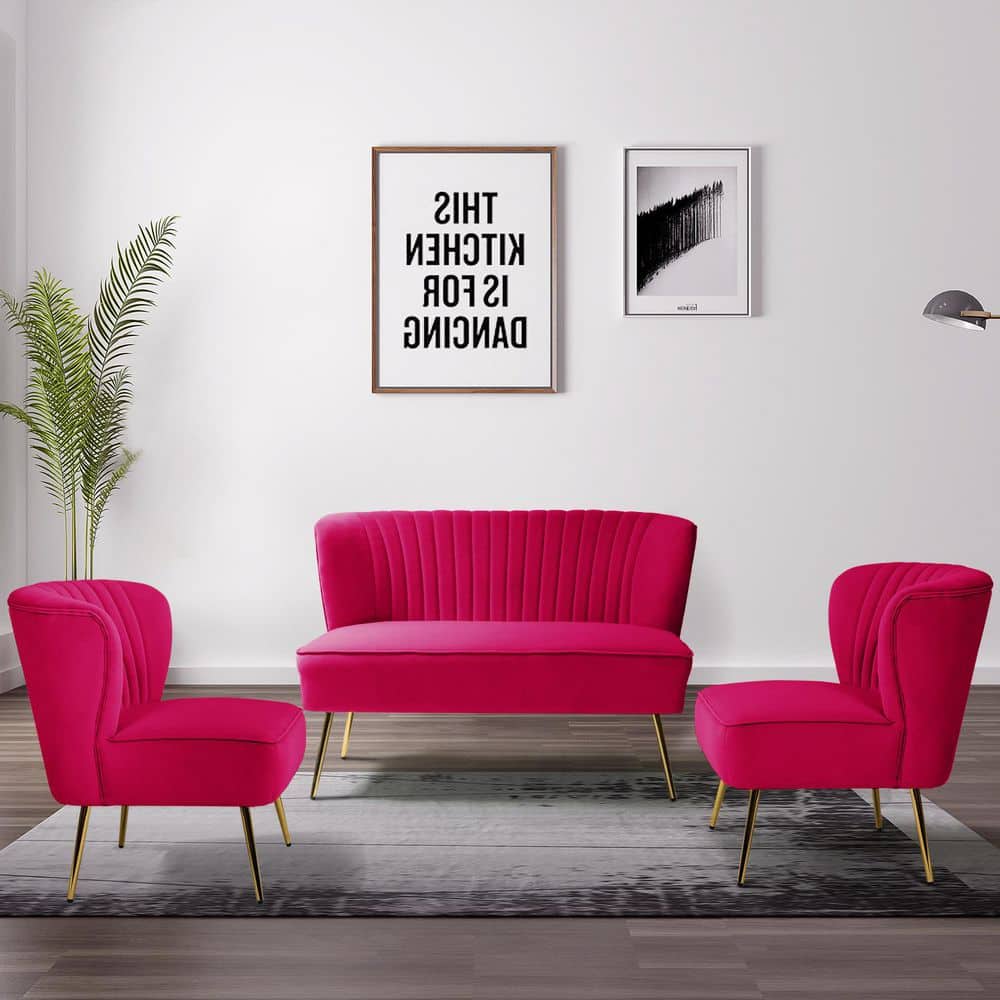 Carmita 3-Piece Fuchsia Living Room Set