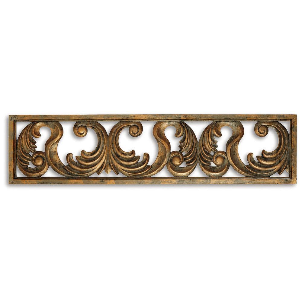 Antique Gold Scrollwork Wood 10 x 42 Inch Wall Decor