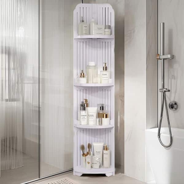 4-Tier White 47.24 in. Accent Cabinet Office Storage Cabinet with 4 Shelves Corner Shelf Stand for Bathroom