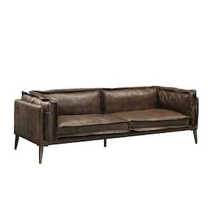Porchester 94 in. Square Arm Leather Rectangle Sofa in Distressed Chocolate Top Grain Leather