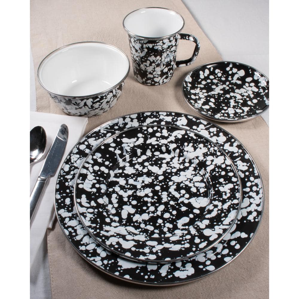 15.5'' Black and White Swirl Enamelware Round Serving Tray