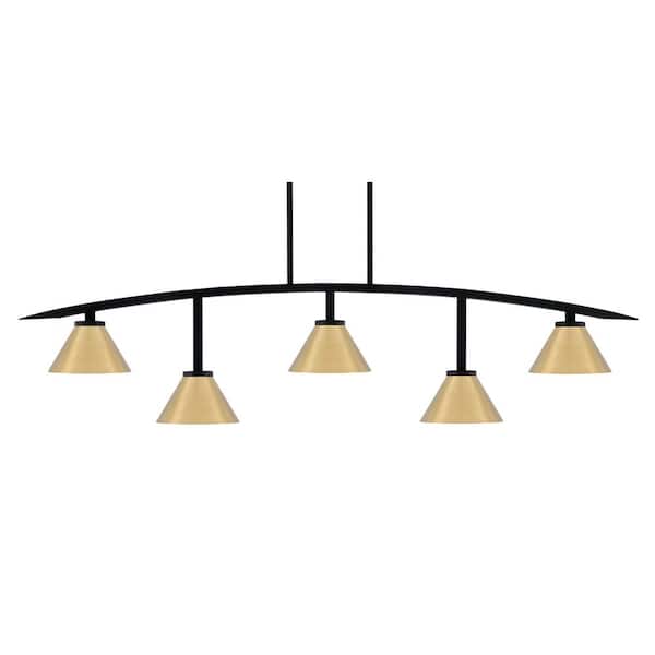Unbranded Siena 5-Light Matte Black Billiard-Light with New Age Brass Metal Shades