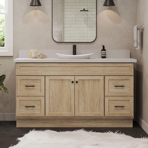 Glacier Bay Canfield 60 in. W x 21 in. D x 33.5 in. H Bath Vanity Cabinet without Top in Sandstone Finish
