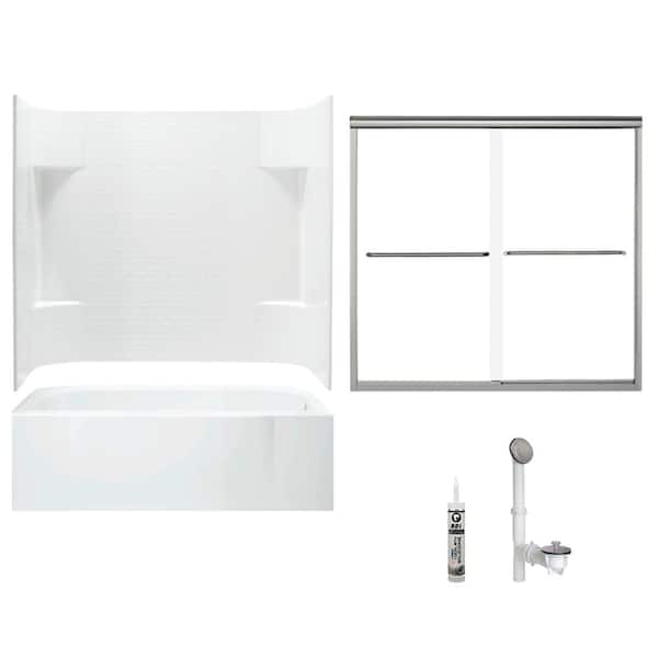 STERLING Accord 30 in. x 60 in. x 73.5 in. Bath and Shower Kit with Right-Hand Above-Floor Drain in White and Brushed Nickel