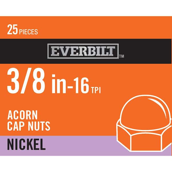 Everbilt 3/8 in.-16 Nickel Plated Cap Nut (25-Pack)