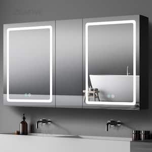 50 in. W x 30 in. H Surface Mount Rectangular Black Aluminum Defogging Lighted Bathroom Medicine Cabinet with Mirror