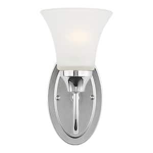 Holman 5.25 in. 1-Light Chrome Traditional Classic Wall Sconce Bathroom Light with Satin Etched Glass Shade