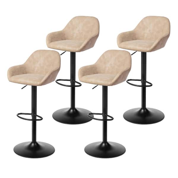 34.25-43 in. H Adjustable Height Modern Khaki Leatherette Gaslift 360°Swivel Bar Stool With Low Back (set of 4)