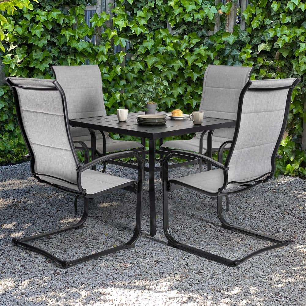 Gray 5-Piece Textilene and Iron Outdoor Dining Set, 4 Chairs and 37 in. Square Dining Table with 1.57 in. Umbrella Hole price history on PriceWatchPro