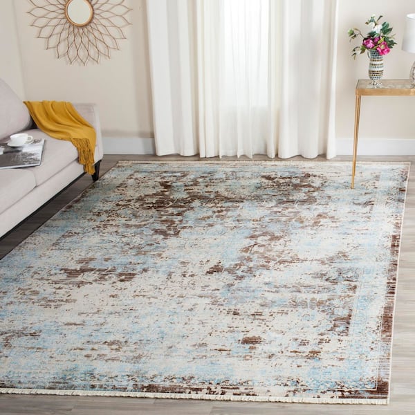 Vintage Persian 9 ft. x 12 ft. Brown/Light Blue Distressed Floral Area Rug