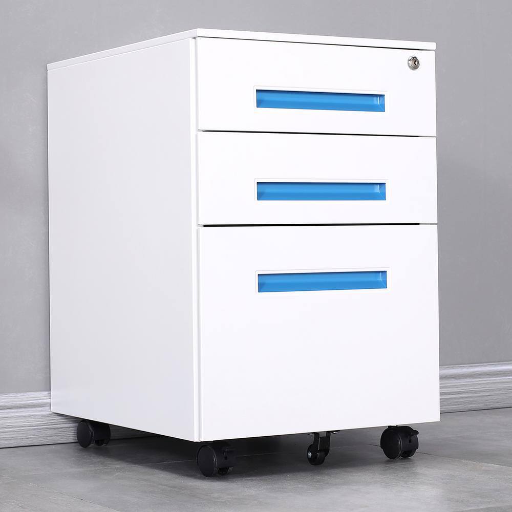 15.3 in. W x 17.7 in. D x 23.62 in. H White Rolling Lockable Linen Cabinet 