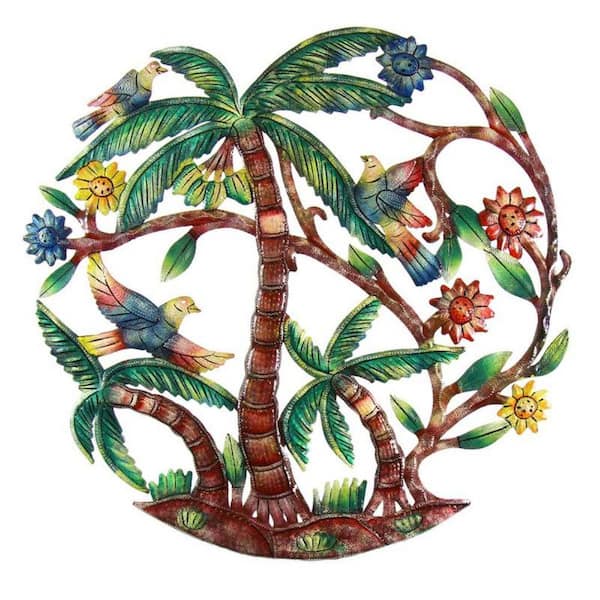 Global Craft Indoor/Outdoor Palm Tree Scene Haitian Steel Drum