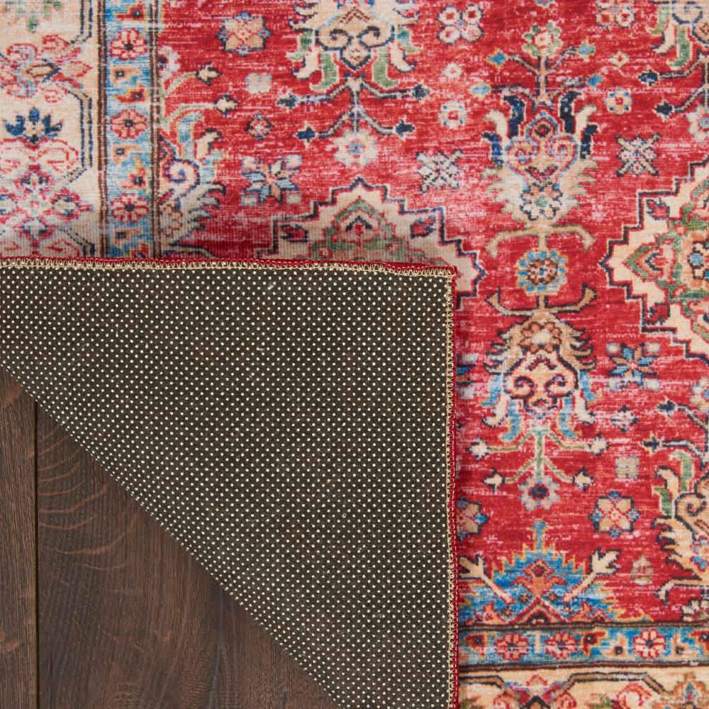 Red and Beige Synthetic Runner Rug with Non-Slip Backing