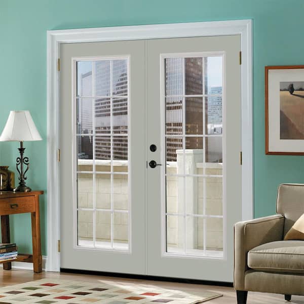 Prehung 15 Lite Primed Smooth Fiberglass Patio Door with Brickmold