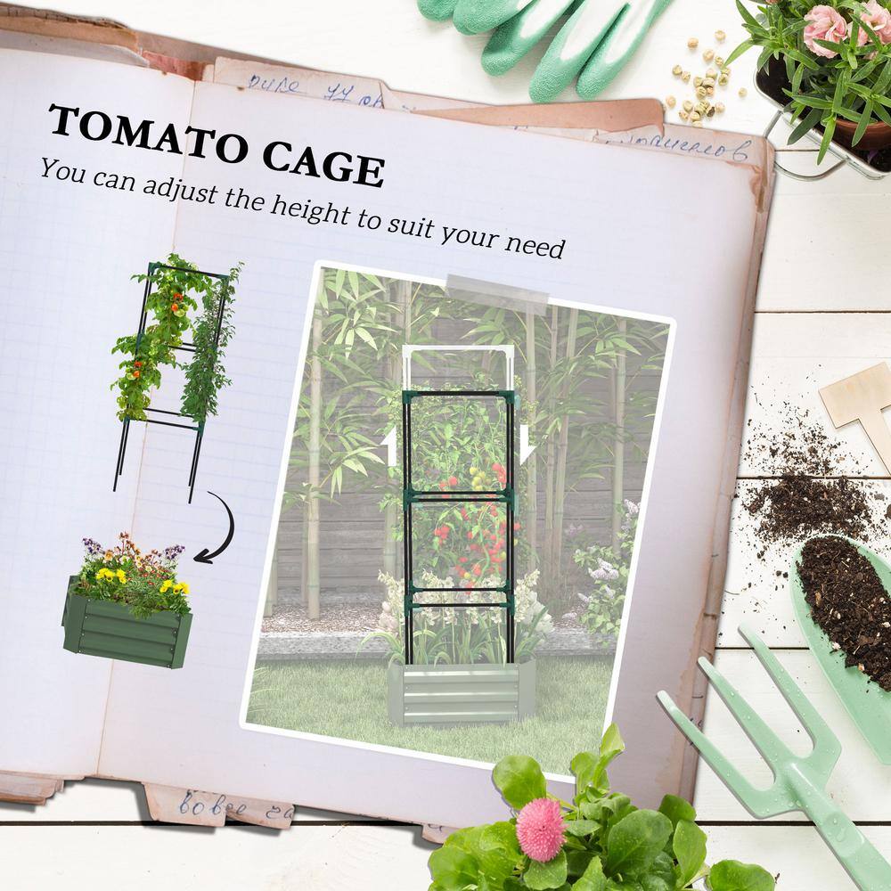 Green Galvanized Steel Raised Garden Bed with Tomato Trellis
